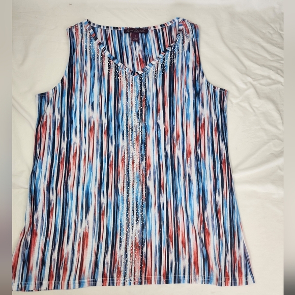 Gloria Vanderbilt Blue and White Sleeveless Tank Top - Picture 1 of 10